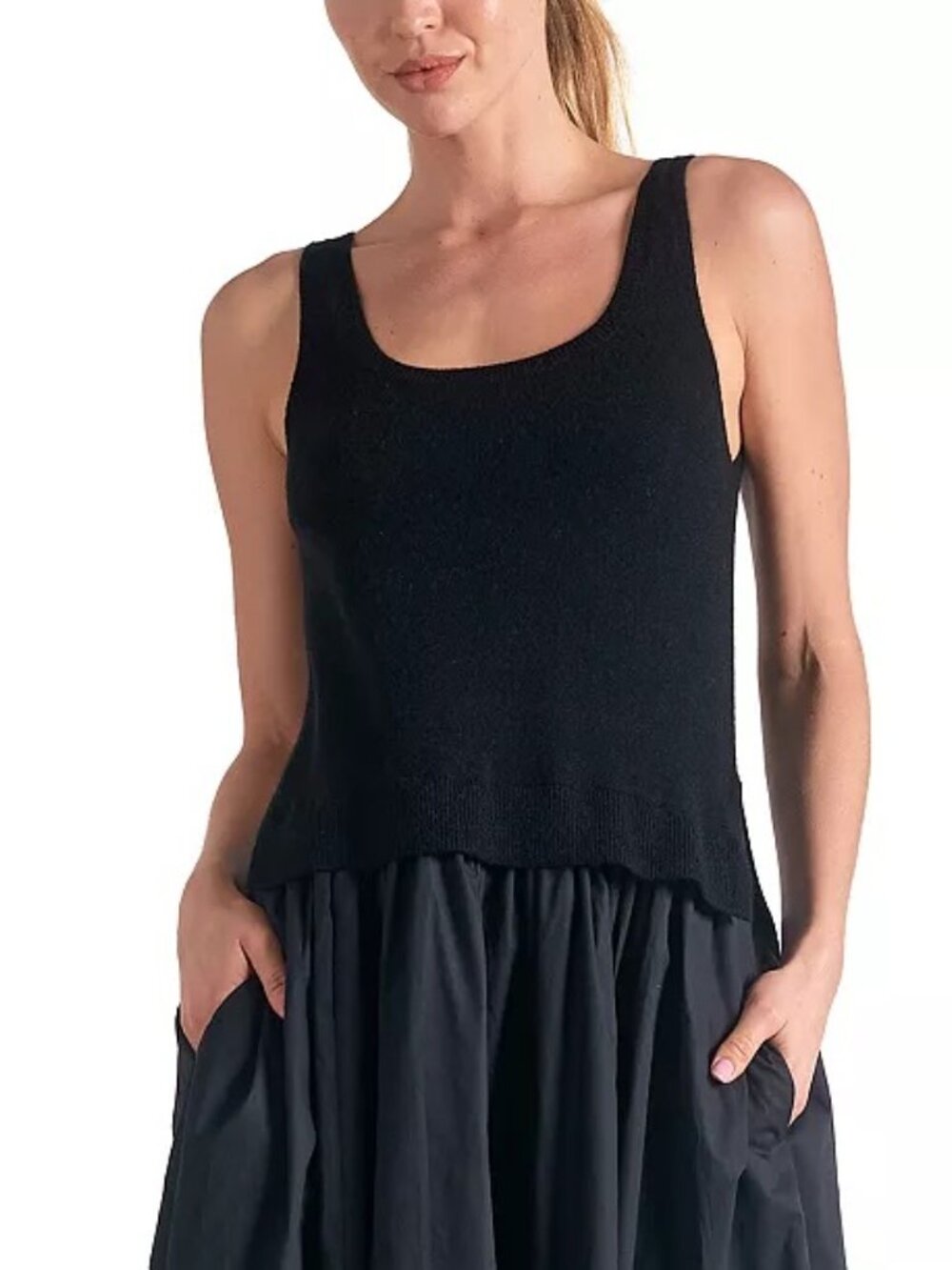 Elan Women's Mixed-Media Scoop-Neck Midi Sweater Dress Size Small